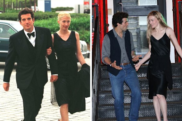 John F. Kennedy Jr and Carolyn Bessette Kennedy (left) and Paul Kelly and Sarah Pidgeon as the pair filming ‘Love Story’.