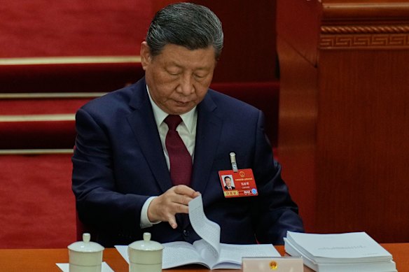 Chinese President Xi Jinping during the opening session of the National People’s Congress in Beijing.