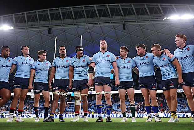 The Waratahs react after the round four Super Rugby match at Allianz Stadium.
