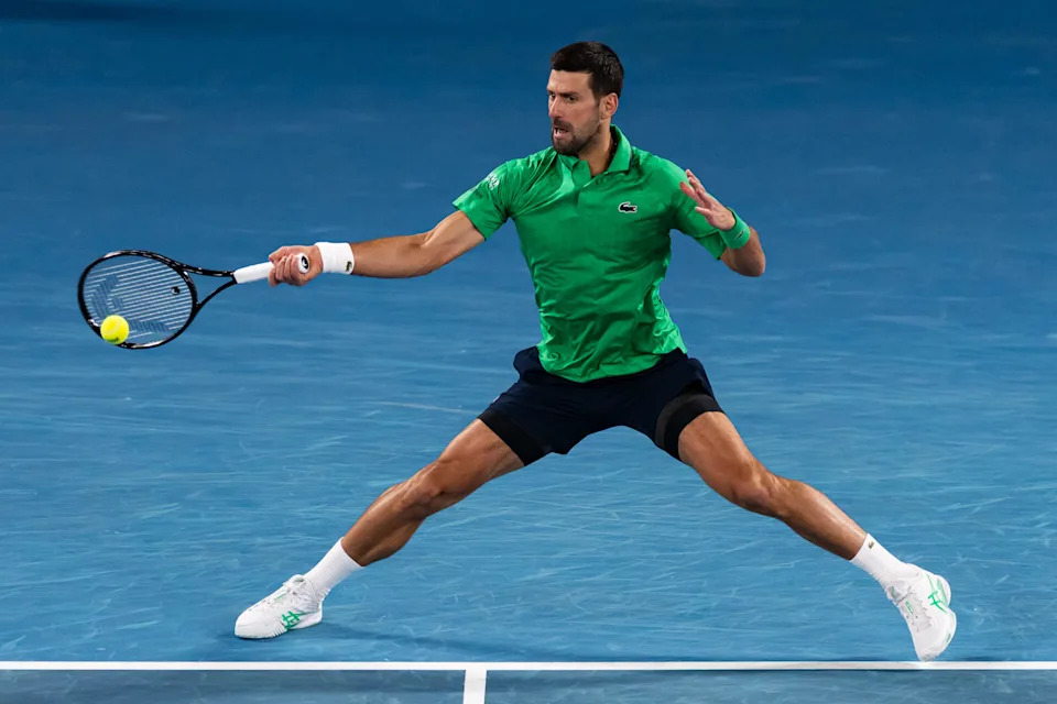 <p>Feb 01, 2026; Melbourne, Victoria, Australia; Novak Djokovic of Serbia in action against Carlos Alcaraz of Spain in the final of the menís singles at the Australian Open at Rod Laver Arena in Melbourne Park. Mandatory Credit: Mike Frey-Imagn Images</p>