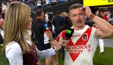 Damien Cook’s emotional post-match interview, Lara Pitt, Fox League, Dragons lose to Bulldogs, golden point, highlights, news, videos