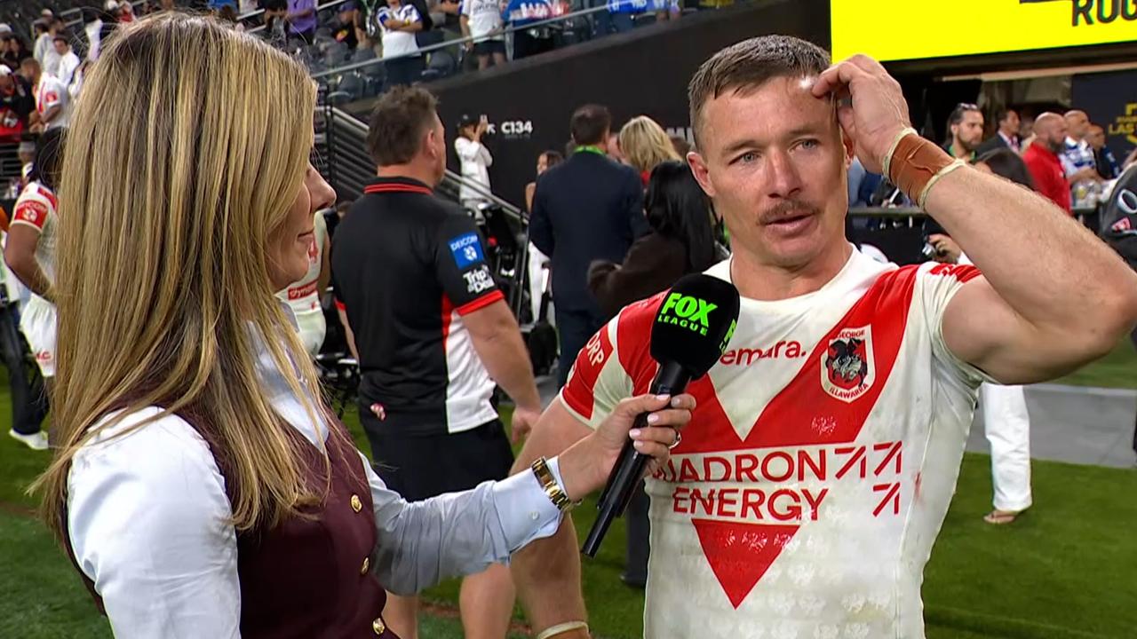 Damien Cook’s emotional post-match interview, Lara Pitt, Fox League, Dragons lose to Bulldogs, golden point, highlights, news, videos