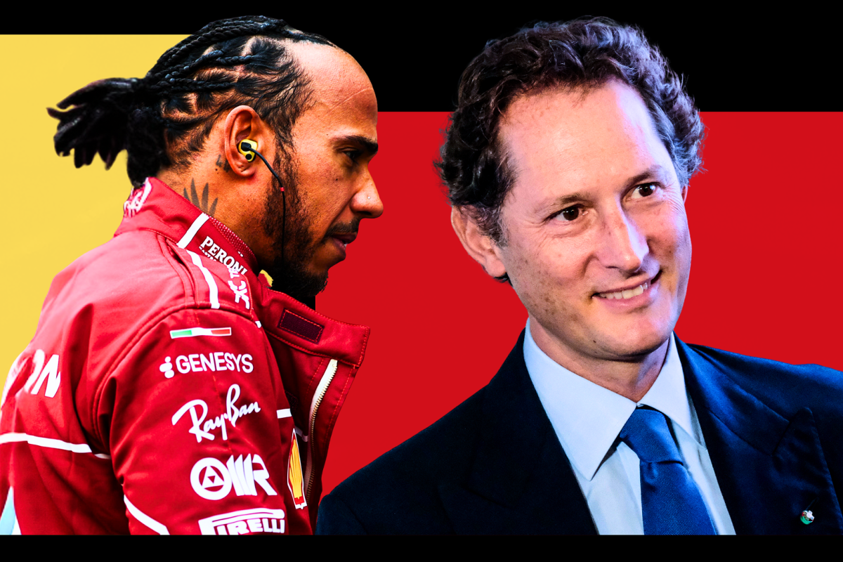 Lewis Hamilton looks far from impressed at Ferrari chairman John Elkann