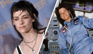 Split image showing actor Kristen Stewart on the left, and astronaut Sally Ride on the right.