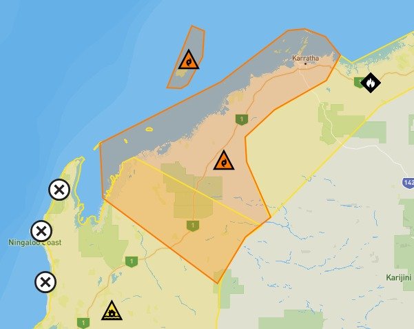 The cyclone watch and act warning zone as of 6.56pm on Wednesday, March 25.