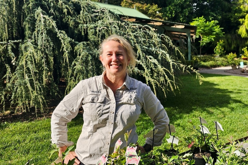 A woman standing in her retail nursery