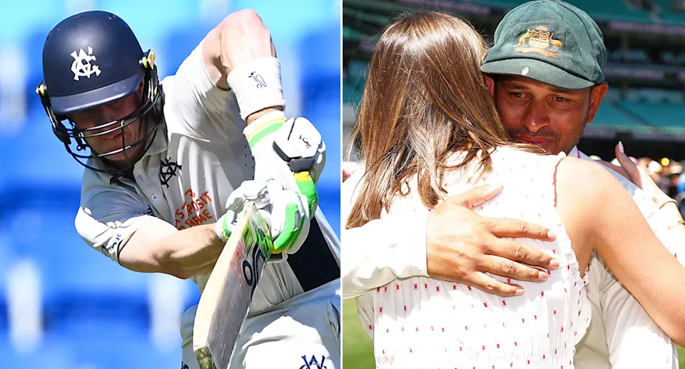 Pictured left to right, Victoria opener Sam Harper and retired Aussie Test star Usman Khawaja.