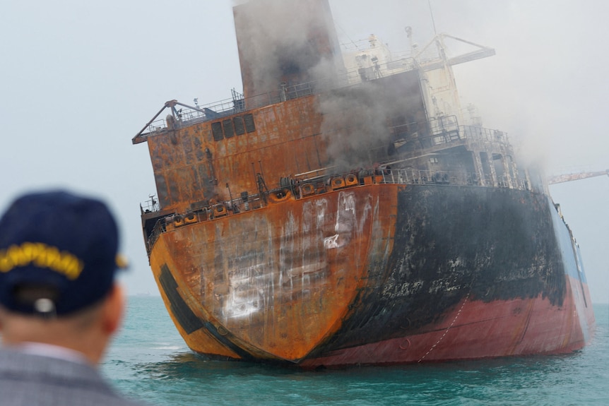 a ship that caught fire