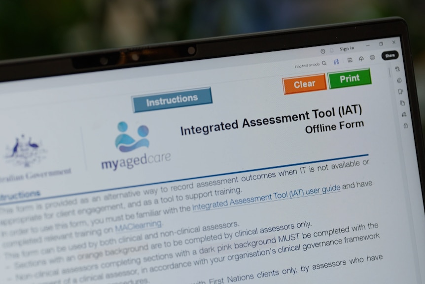 A computer screen with a form headed "Integrated Assessment Tool".