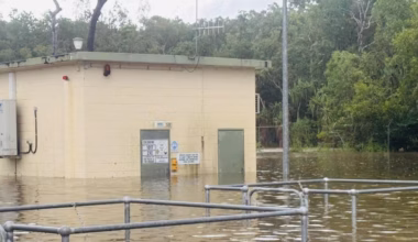 The flooded Darwin River Dam pump station