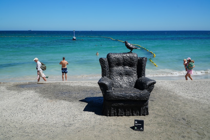Art pieces installed at a beach