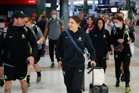 The Matildas squad arrive in Sydney for the Asian Cup final. 