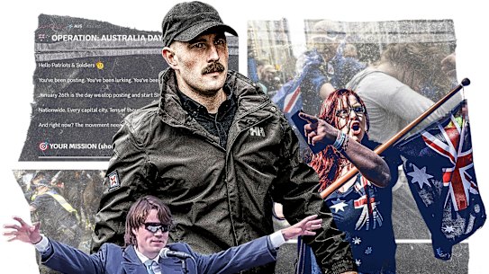 March for Australia figures Hugo Lennon, Thomas Sewell and Bec Freedom