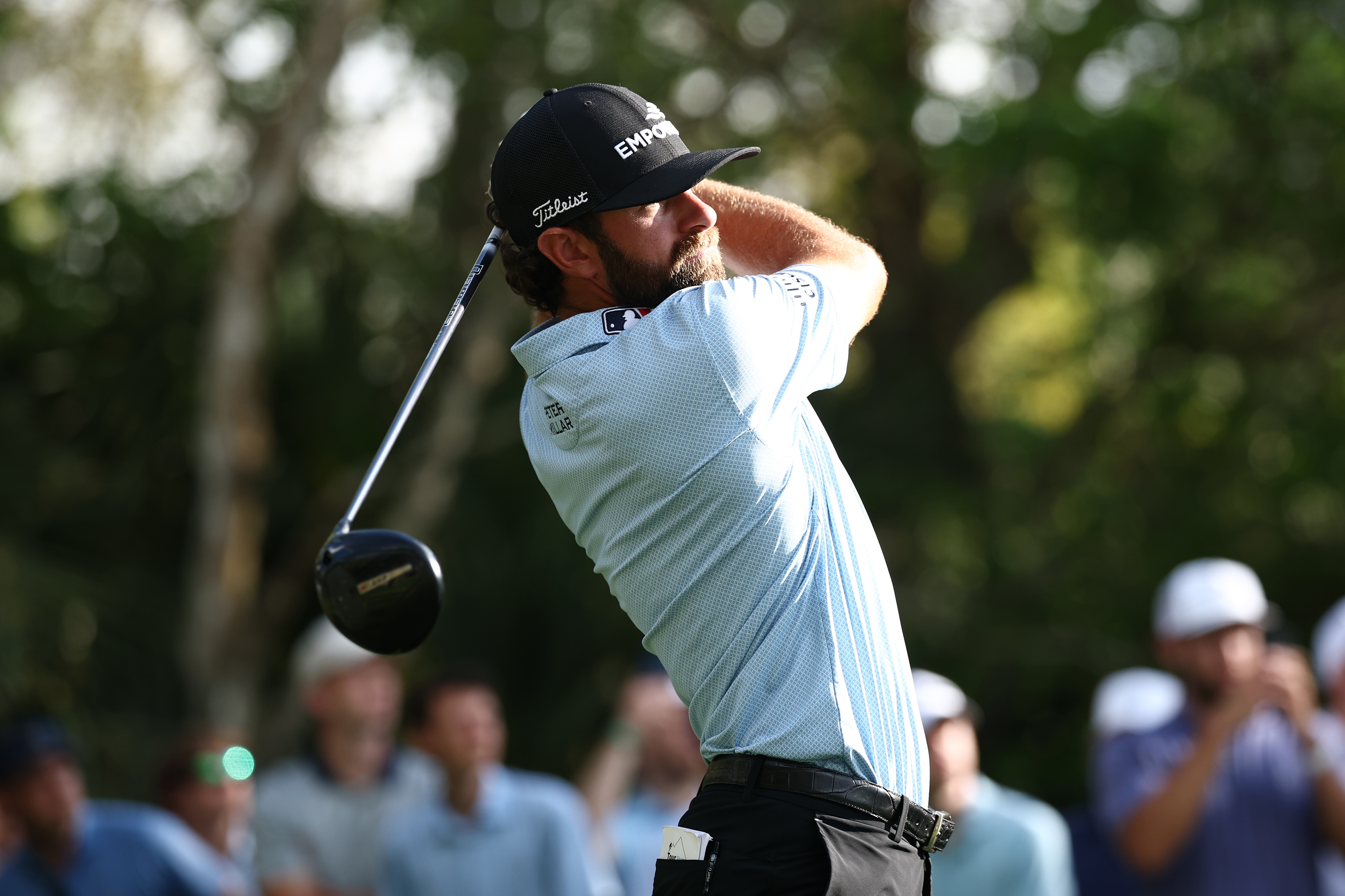 Cameron Young hits a driver off the tee