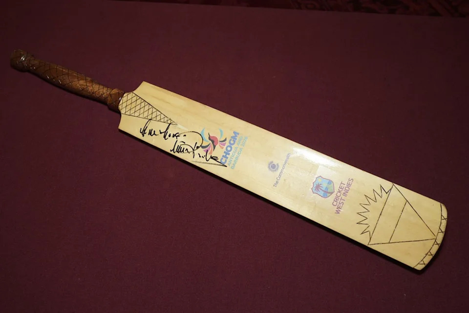 A cricket bat gifted to the King and Queen by retired Antiguan cricketer Sir Viv Richards (Aaron Chown/PA)