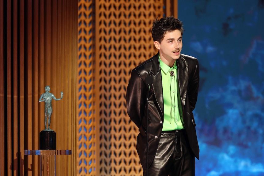 Timothée Chalamet accepts the Outstanding Performance by a Male Actor in a Leading Role award for "A Complete Unknown"