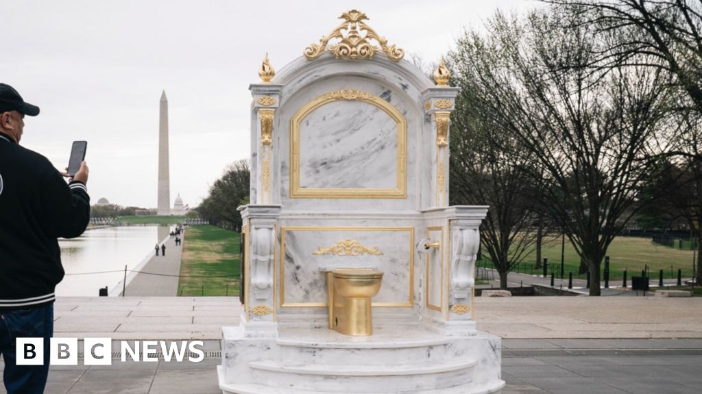 Golden toilet throne art installation appears in DC