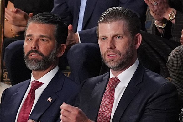 Donald Trump Jr and Eric Trump before their father, President Donald Trump, delivered the State of the Union on February 24.