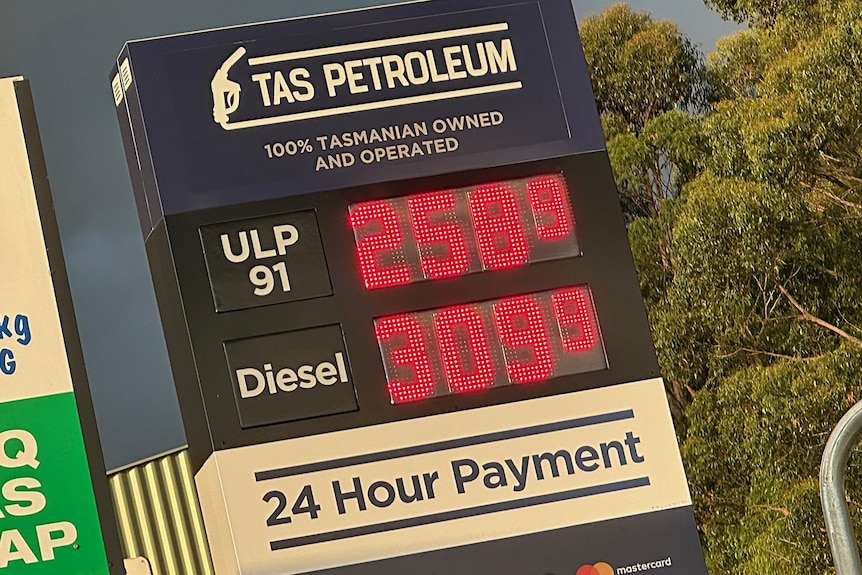 Fuel prices electronic display board.