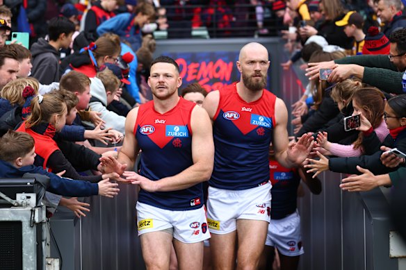 Gawn with Steven May (left), who retired on the eve of the season for personal reasons. 