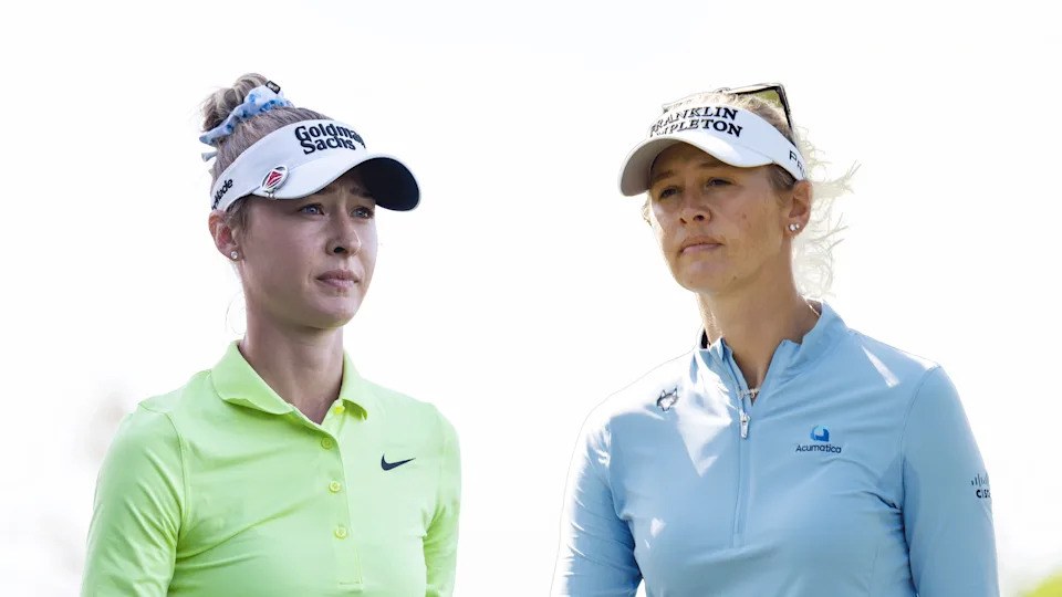  (left) Nelly Korda and Jessica Korda look on during events at the start of the 2026 season and the end of the 2025 campaign. 