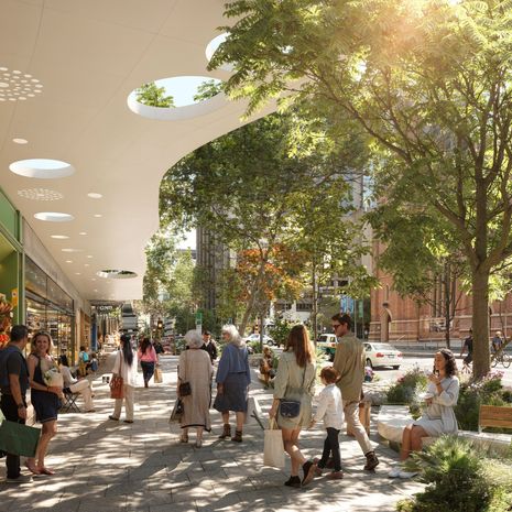Under the new plan, William Street will be transformed into a green spine within the CBD. Pictured: collage view.