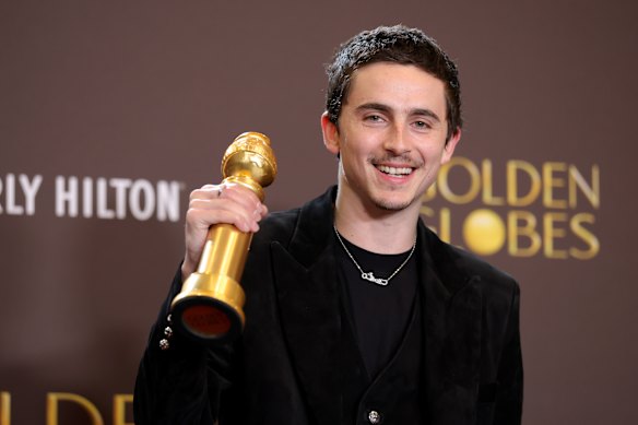 Timothée Chalamet with his Golden Globe. Will he win the Oscar? At this point, who knows?