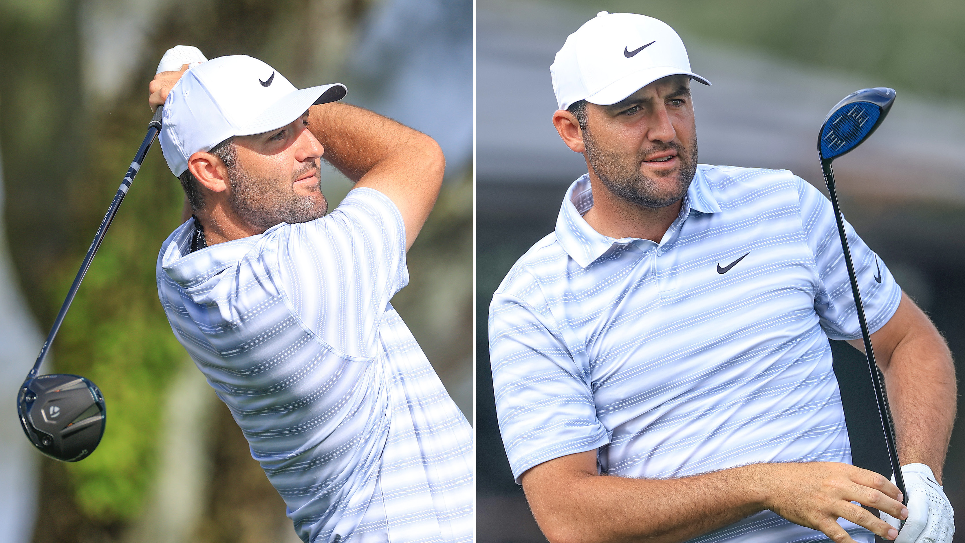 Two images side-by-side of Scottie Scheffler hitting the Qi4D driver