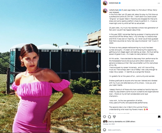 The singer shared a lengthy post in October last year detailing her decision. 