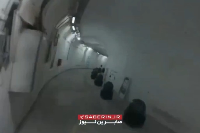 Iranian IRGC show what is believed to be sea mines housed in an underground base