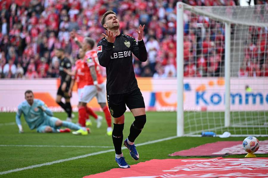 Stuttgart's Maximilian Mittelstaedt reacts after failing to score against Mainz