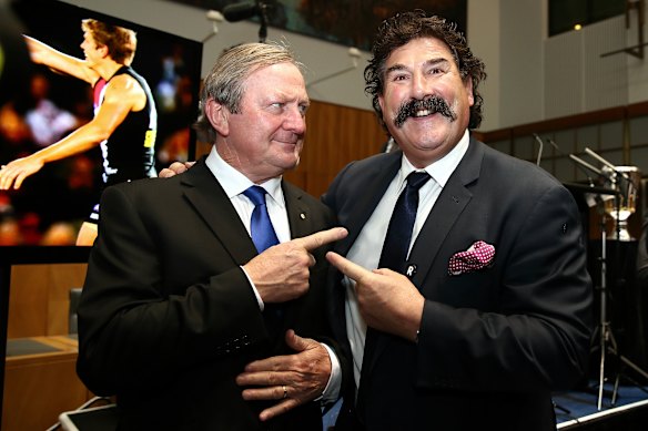 Kevin Sheedy and Robert DiPierdomenico at a function at Parliement House in 2014.