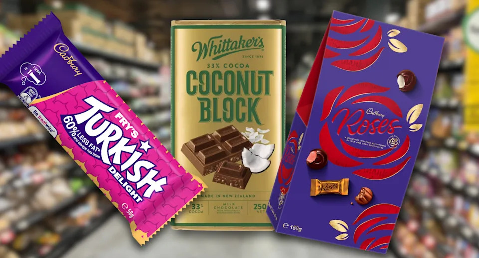 Turkish Delight, Whittaker's, and Cadbury Roses have been crowned the best respective chocolate bar, block, and box. Source: Coles/Woolworths/IGA/Yahoo Australia