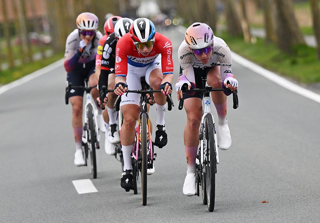 WEVELGEM, BELGIUM - MARCH 29: Karlijn Swinkels of Netherlands and UAE Team ADQ competes in the breakaway during 13th In Flanders Fields - From Middelkerke to Wevelgem 2026 - Women's Elite a 135.2km one day race from Wevelgem to Wevelgem / #UCIWWT / on March 29, 2026 in Wevelgem, Belgium. (Photo by Luc Claessen/Getty Images)