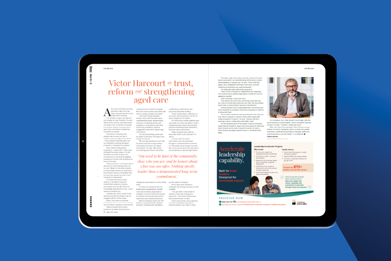 NEWS: Victor Harcourt published in Aged Care Today, an Ageing Australia publication