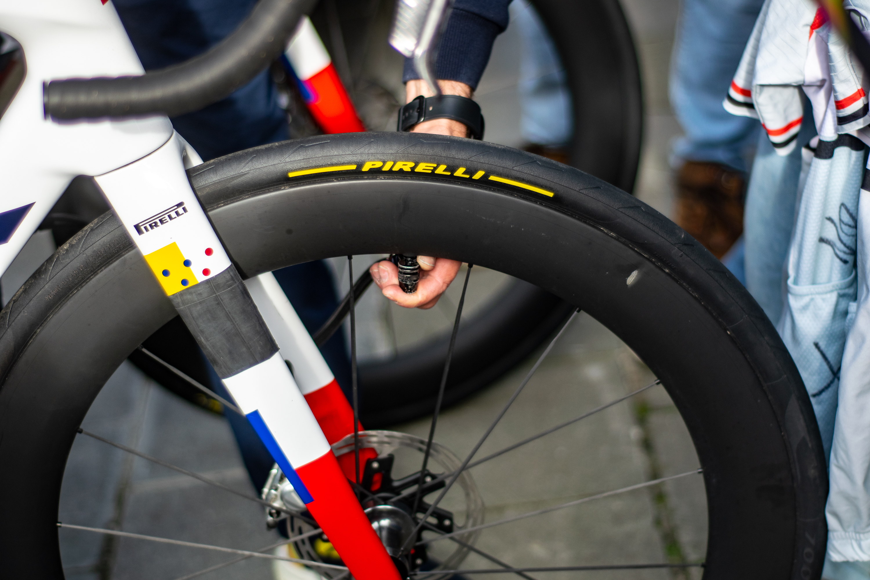 A closeup look at the front wheel