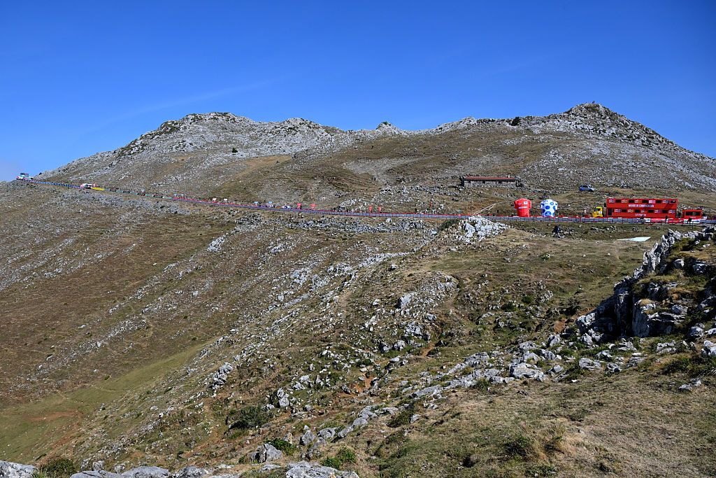 L'ANGLIRU, SPAIN - SEPTEMBER 05: A general view of the L'Angliru final hill during the La Vuelta - 80th Tour of Spain 2025, Stage 13 a 203.7km stage from Cabezon de la Sal to L'Angliru 1556m / #UCIWT / on September 05, 2025 in L'Angliru, Spain. (Photo by Tim de Waele/Getty Images)