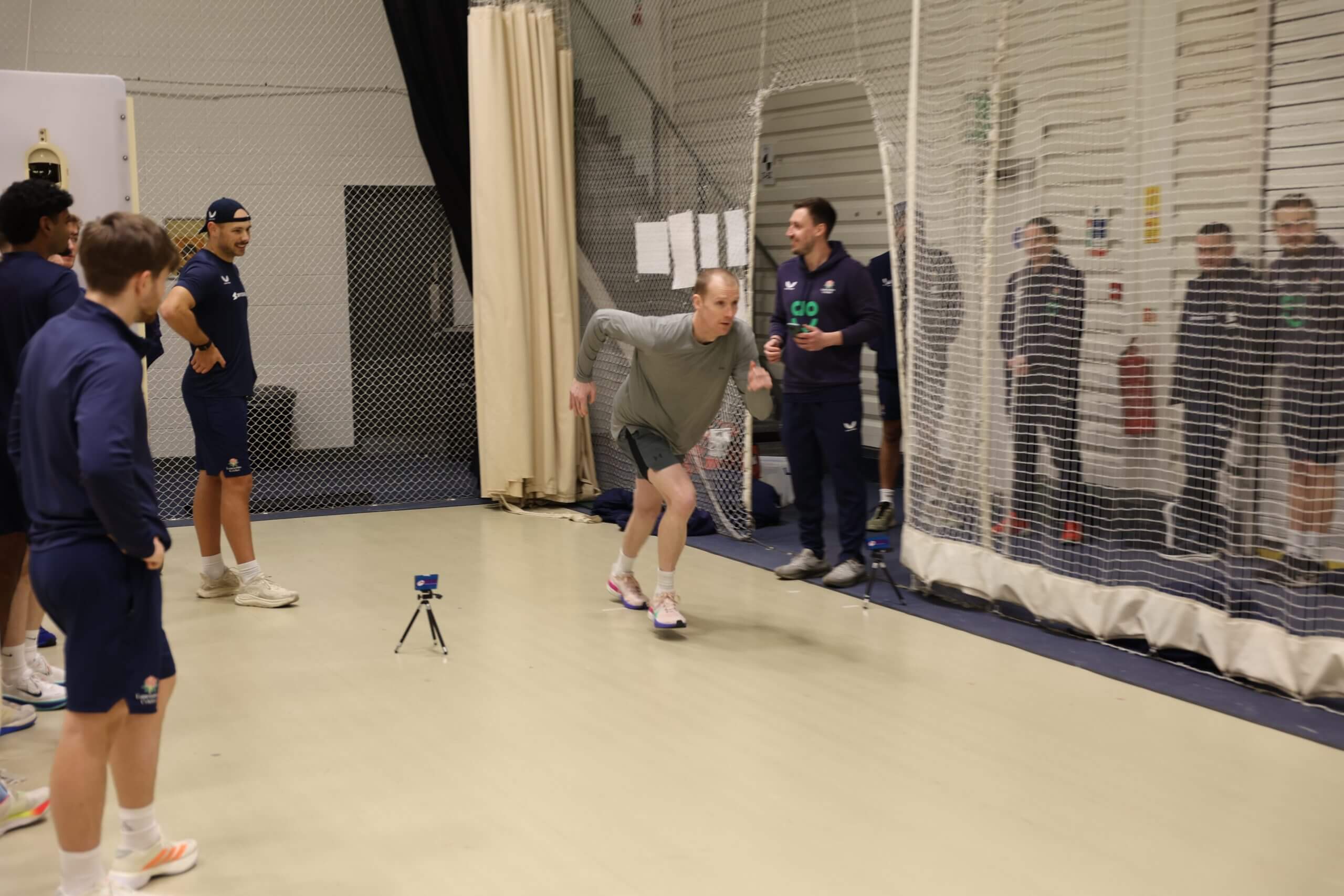 Sam Dalling starts his sprint test as the squad scrutinise his prowess