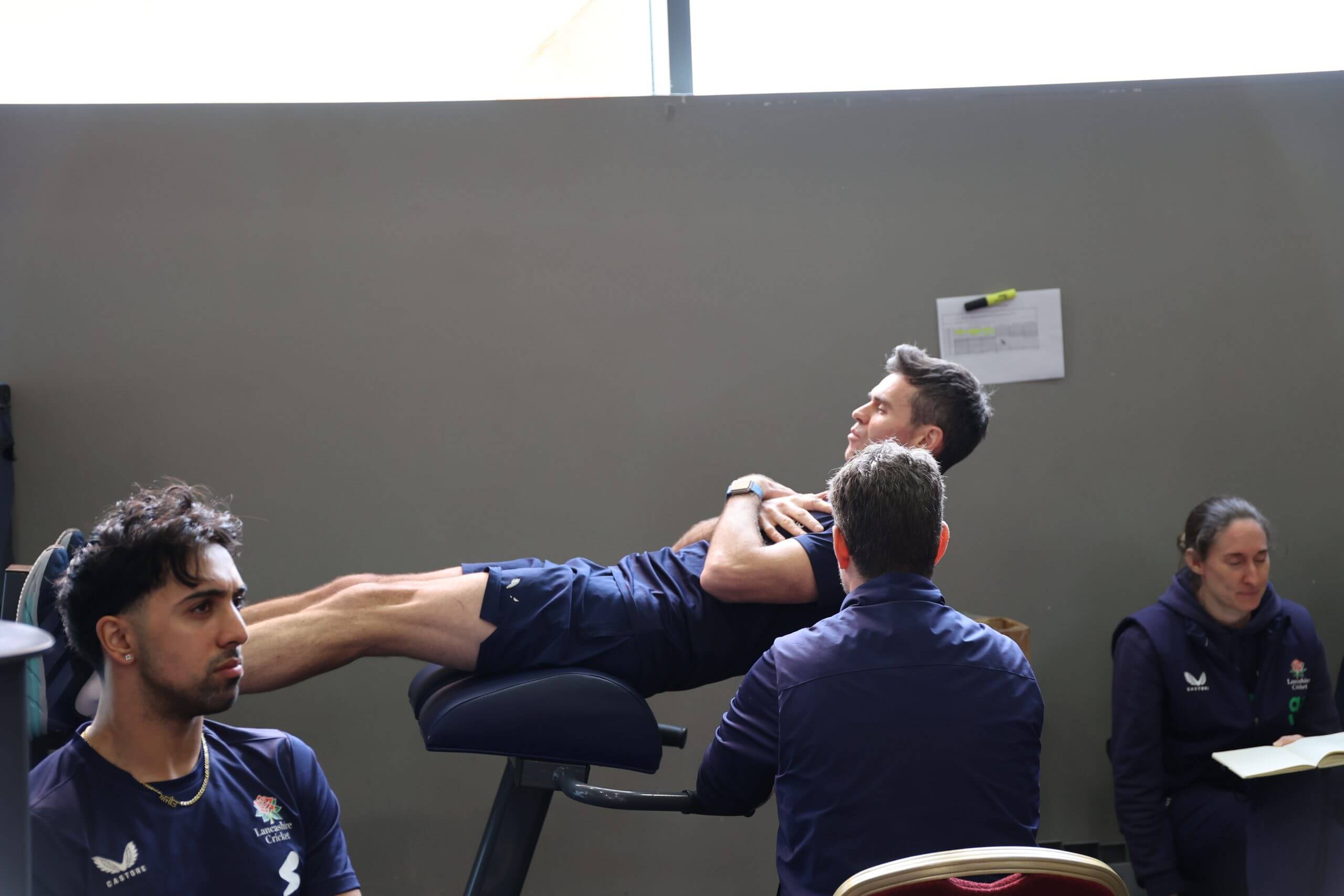 Sir Jimmy Anderson performs a supine hold