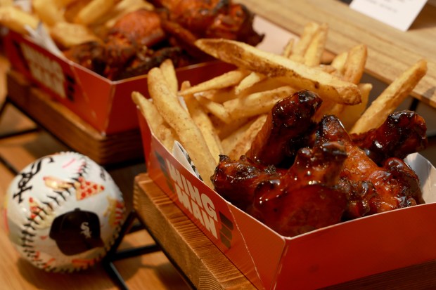 Crispy Chicken Wings and Fries, on display, as the Chicago White Sox hold a media preview to showcase new food and beverage highlights at Rate Field, Wednesday, March 18, 2026. (Antonio Perez/Chicago Tribune)