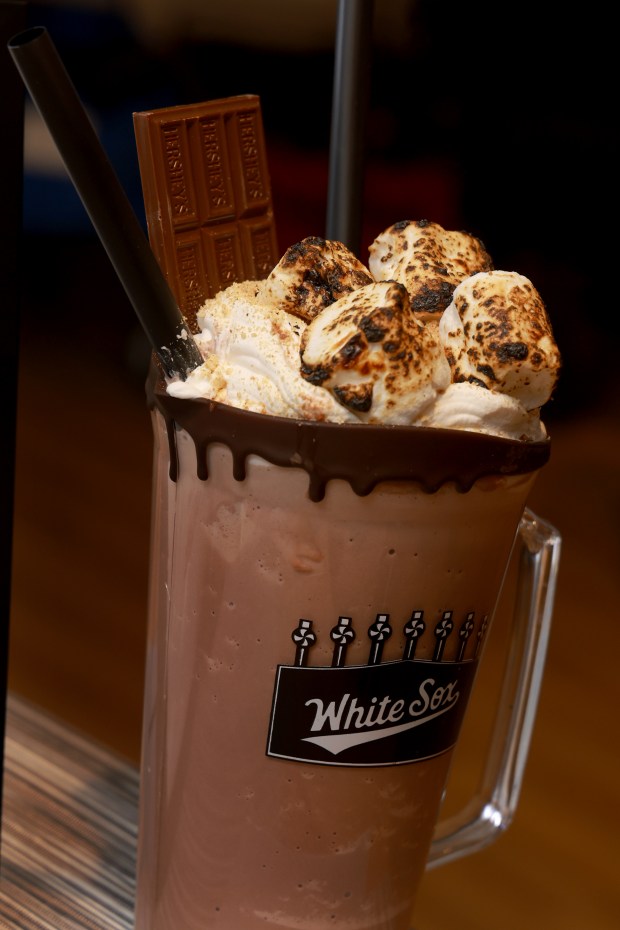 Campfire Milkshake 2.0, drink on display, as the Chicago White Sox hold a media preview to showcase new food and beverage highlights at Rate Field, Wednesday, March 18, 2026. (Antonio Perez/Chicago Tribune)