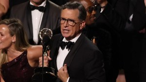 Stephen Colbert accepts the Outstanding Talk Series award for "The Late Show With Stephen Colbert" at the 77th Primetime Emmy Awards. (Valerie Macon/AFP via Getty Images)