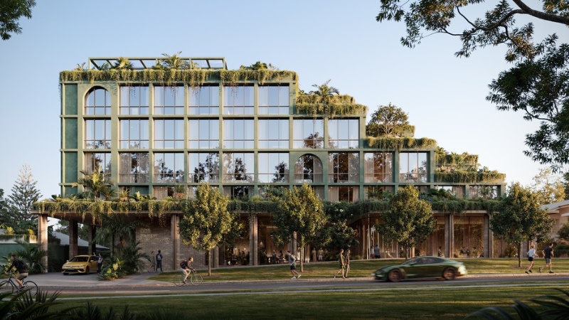 render of new green coloured student accomodation to be built near the university of sunshine coast moreton bay campus in petrie