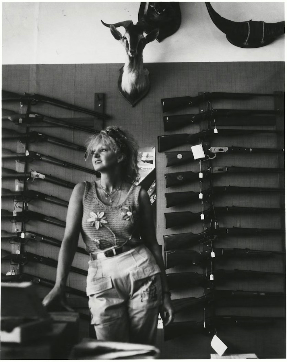 Dorothy at George Joseph’s gun shop, 209 Victoria Street, West Melbourne, 1983.