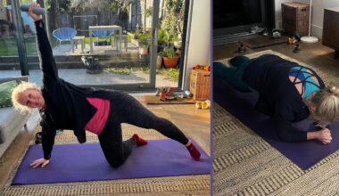 Kat Storr doing 10 minutes of Pilates on yoga mat at home