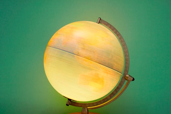 A globe of the Earth in motion