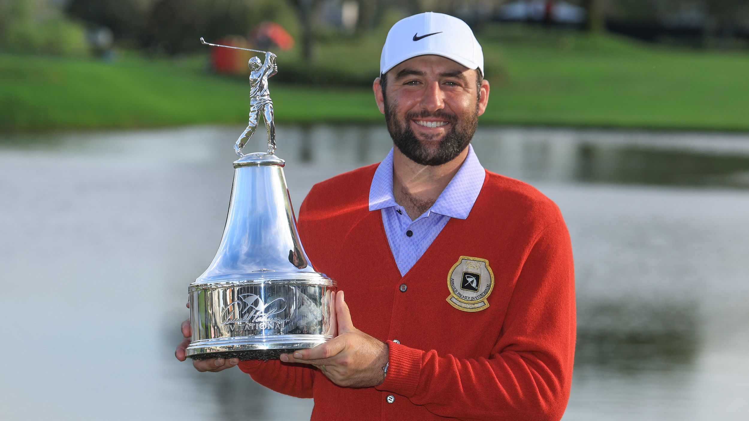 Scottie Scheffler celebrates his win at the Arnold Palmer Invitational.