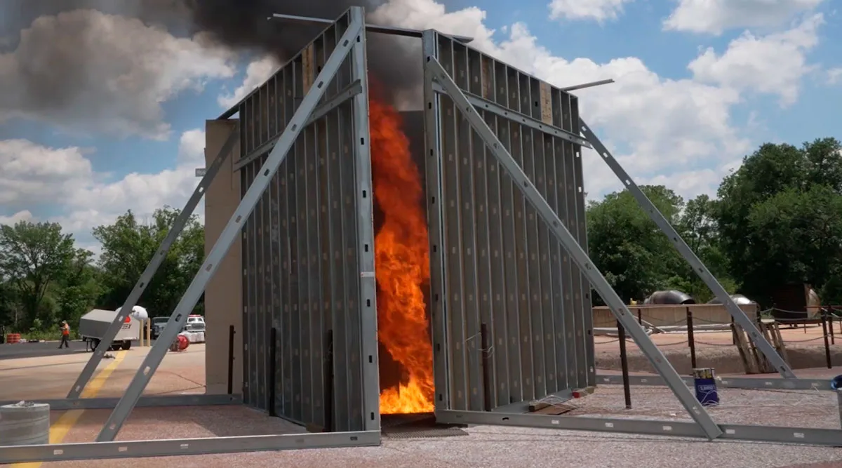 A fire whirl in a large experimental set up.