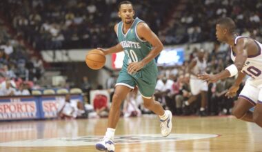 Dell Curry dribbles the ball