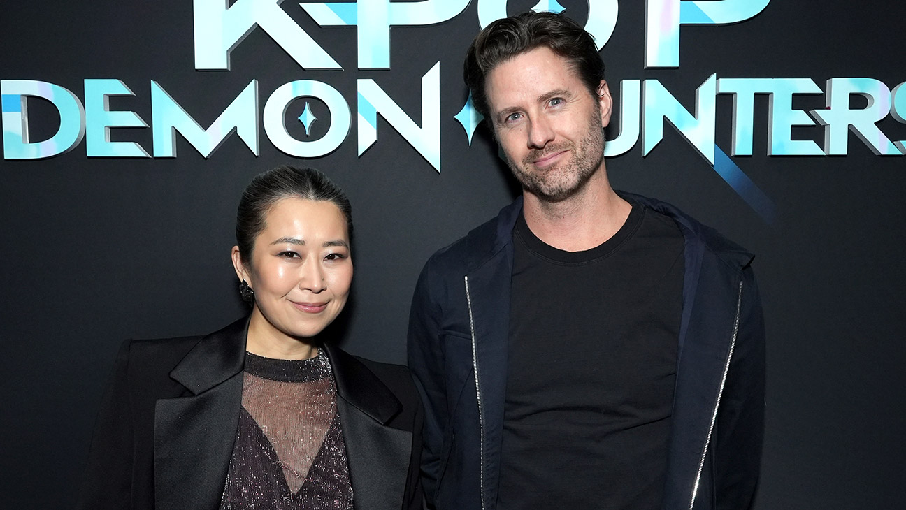 (L-R) Maggie Kang and Chris Appelhans attend Netflix's 'KPopDemon Hunters' press event at Bar Lis on Nov. 18, 2025, in Los Angeles, California.